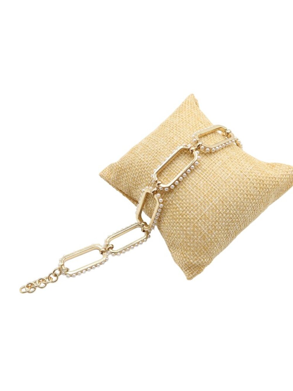 Faux Pearl & Gold Tone Open Link Chain Fashion Bracelet Unsigned 9"